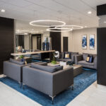 Large seating area in the lobby at Gables Waterway Tower