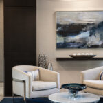Editorial photo of seating in the lobby of Gables Waterway Tower
