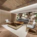 Custom shelving created by Capital Contractor Services in the seating area of the main lobby at the Proney Palace