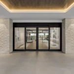 View of the main entrance from the porte cochere