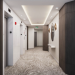 Rendering of a typical elevator lobby at North Tower at The Point to be renovated by Capital Contractor Services