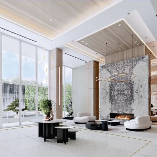 rendering of lobby at north tower at the point