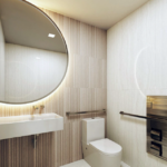 Rendering of the lobby restroom at North Tower at The Point to be renovated by Capital Contractor Services