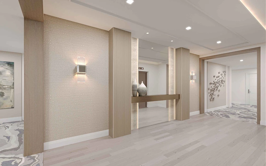 Rendering of the Carlton residential hallway